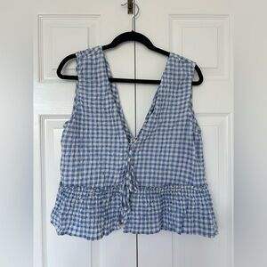 Zara Blue and White Gingham Tie Blouse